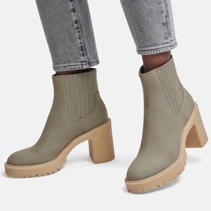 Dolce Vita Caster Sage Canvas Block Heel Booties Women’s Size 8.5